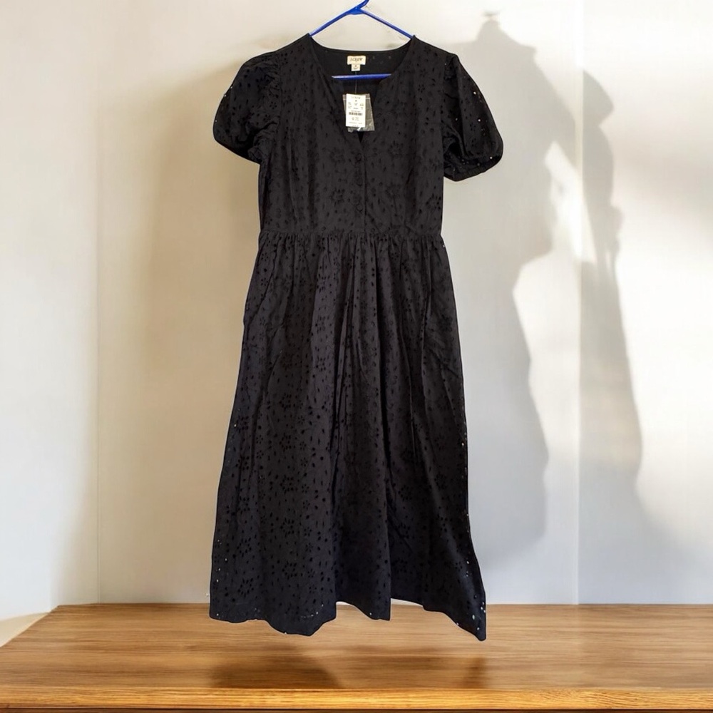 JCrew factory Black Eyelet Midi Dress-size 8